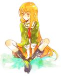  kamura long_hair orange_hair school_uniform sitting sleeves_rolled_up tokimeki_memorial tokimeki_memorial_2 