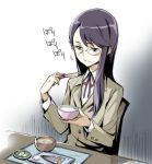  chopsticks eating fish food glasses heartcatch_precure! long_hair lowres meal minato_fumi precure purple_hair rice_bowl soup table tsukikage_yuri 