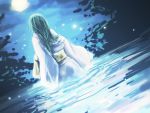  blue_hair copyright_request high_res highres japanese_clothes kimono long_hair pd-x solo wafuku wallpaper water 