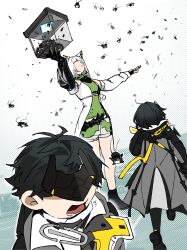  1boy 2girls absurdres animal_ears antennae arknights arknights:_endfield black_hair bug cat_ears cat_girl doctor_(arknights) endministrator_(arknights) female_endministrator_(arknights) highres m3_(arknights) male_endministrator_(arknights) multiple_girls mush_(fingalphoneix) tagme white_hair 