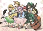  &gt;_&lt; :d animal_ears aqua_hair black_hair blonde_hair blue_eyes bow braid bucket cat_ears closed_eyes crossed_arms dress everyone extra_ears eyes_closed flower geta girl_in_bucket glomp green_eyes green_hair grin hair_bobbles hair_bow hair_bun hair_ornament hat hat_removed headwear_removed heart highres horn hoshiguma_yuugi hug in_bucket in_container kaenbyou_rin kisume komeiji_koishi komeiji_satori kurodani_yamame leg_ribbon long_hair mizuhashi_parsee multiple_girls open_mouth pantyhose pink_rose pointy_ears purple_hair red_eyes red_hair redhead reiuji_utsuho rose short_hair skirt slippers smile subterranean_animism takano48 third_eye touhou twintails white_legwear wide_sleeves wings 