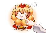  &gt;_&lt; :3 animal_ears blonde_hair blush cheek_poke chibi cosplay dress finger_to_face greave_(artist) hat kemonomimi_mode mister_donut open_mouth poking pon_de_lion pon_de_lion_(cosplay) red_dress solo tail tiger_ears tiger_stripes tiger_tail tongue tongue_out toramaru_shou touhou 