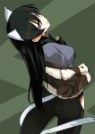  1girl adolfine_galland animal_ears ass bad_id black_hair jacket legs long_hair looking_back ningen_(ningen96) smile strike_witches tail undressing world_witches_series 