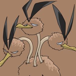  bird black_eyes brown_background closed_mouth dodrio hama_sou highres multiple_heads no_humans pokemon pokemon_(creature) simple_background solo 