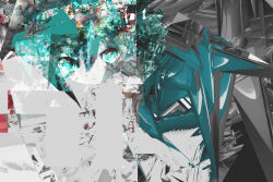 1girl abstract abstract_background absurdres blue_eyes closed_mouth double_exposure glitch_art grey_background hatsune_miku highres hilty looking_at_viewer solo vocaloid 