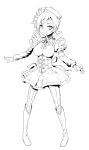  bad_id blush boots breasts detached_sleeves drill_hair hat highres knee_boots lineart long_hair mahou_shoujo_madoka_magica monochrome skirt thigh-highs thighhighs tomoe_mami twin_drills 