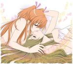  bare_shoulders bed_sheet blue_eyes blurry blush breasts brown_hair depth_of_field green_eyes houjou_hibiki kiss lips long_hair lying minamino_kanade multiple_girls musical_note mutual_yuri naked_sheet nude on_back orange_hair precure pretty_cure sabachiyo_land sheet suite_precure suite_pretty_cure twintails two_side_up upside-down_kiss yuri 