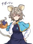  1girl animal_ears basket capelet grey_hair ishimu jewelry mouse mouse_ears mouse_tail nazrin necklace red_eyes short_hair solo tail touhou 