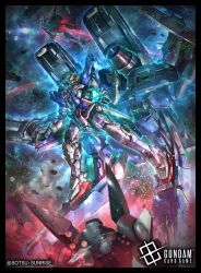  absurdres commentary_request full_body gn_drive gundam gundam_00 gundam_card_game gundam_exia highres mecha mobile_suit official_art raruru robot shoulder_cannon space standing sword weapon 