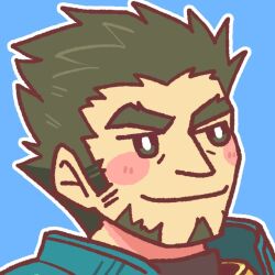  1boy blue_background closed_mouth commentary english_commentary facial_hair fire_emblem fire_emblem:_the_sacred_stones gilliam_(fire_emblem) male_focus portrait short_hair simple_background solo thick_eyebrows yant2k 