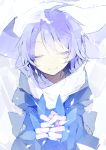  closed_eyes dress eyes_closed hands_together hijiri_(resetter) letty_whiterock purple_hair scarf short_hair sketch smile snow solo touhou 