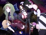  6+girls black_legwear blonde_hair blue_eyes blue_hair blush breasts brown_hair fingerless_gloves garter_belt garter_straps glasses gloves green_eyes green_hair hair_over_one_eye large_breasts long_hair multiple_girls nichi_keito niwatori_kokezou okamoto_midori open_mouth purple_hair shinada_benio shindou_sugata short_hair simone_aragon smile space star_driver thighhighs tsunashi_takuto watanabe_kanako 