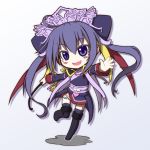  chibi crown japanese_clothes jewelry long_hair open_mouth purple_eyes purple_hair sangokushi_taisen smile solo suzu_(greed-cube) thigh-highs thighhighs touhaku twintails violet_eyes 