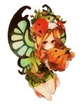  1girl braid fairy long_hair mandragora mercedes odin_sphere on_head pointy_ears puff_and_slash_sleeves red_eyes shigetake_(buroira) slippers solo twin_braids wings 