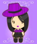  bare_shoulders black_eyes black_hair character_request chibi expressionless hat shibuya skirt solo source_request standing 