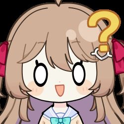  1girl ? ahoge animated animated_gif aqua_bow aqua_bowtie blank_eyes blue_sailor_collar blush_stickers bow bowtie brown_hair cardigan chunye_haruya commentary commission dot_nose english_commentary hair_between_eyes hair_ornament hair_ribbon heart heart_hair_ornament long_hair lowres neuro-sama neuro-sama_(1st_costume) o_o open_mouth red_ribbon ribbon sailor_collar second-party_source shirt solo sticker_(medium) transparent_background two_side_up upper_body vedal_ai virtual_youtuber white_shirt yellow_cardigan 