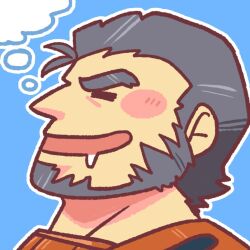  1boy beard blue_background closed_eyes commentary drooling english_commentary facial_hair fire_emblem fire_emblem:_the_sacred_stones garcia_(fire_emblem) male_focus mouth_drool portrait profile short_hair simple_background solo speech_bubble thought_bubble yant2k 