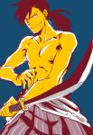  fullmetal_alchemist katou_(hyaena) ling_yao male ponytail shirtless smirk solo sword weapon 