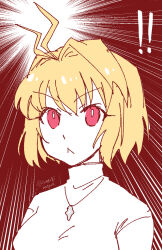  ! !! 1girl :< antenna_hair arcueid_brunestud artist_name blonde_hair breasts bright_pupils commentary_request emphasis_lines hair_between_eyes highres huge_antenna_hair isurugiratone jewelry looking_ahead necklace red_eyes short_hair sidelocks single_hair_intake solo sweater triangle_mouth tsukihime tsukihime_(remake) turtleneck turtleneck_sweater twitter_username white_pupils white_sweater 