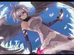  engi_threepiece gloves jewelry oboro_(siroma) pendant red_eyes short_hair silver_hair solo sword weapon wings yumekui_merry 