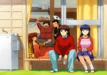  80s apron beer black_hair blue_hair blush brown_hair footwear godai_yusaku godai_yuusaku ichinose_hanae kotatsu long_hair long_skirt maison_ikkoku oldschool otonashi_kyouko paper_fan red_hair roppongi_akemi sake sitting skirt smile socks tachibana_midori veranda washing_machine yotsuya 