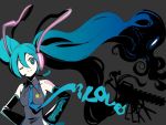  aqua_eyes aqua_hair chainsaw cthulhu cthulhu_mythos detached_sleeves hammer hatsune_miku headset long_hair lovecraft maxgonta necktie scissors shadow smile solo tentacle tentacles twintails very_long_hair vocaloid 