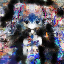  1girl abstract abstract_background absurdres closed_mouth commentary_request dot_mouth expressionless hatsune_miku highres hilty looking_ahead looking_at_viewer solo straight-on upper_body vocaloid 