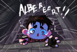  1boy absurdres artist_name beard_stubble black_gloves black_hair chibi chris_redfield commentary crying crying_with_eyes_open emphasis_lines english_commentary facial_hair fingerless_gloves gloves highres psychoaciid resident_evil resident_evil_5 shouting signature stubble tears 
