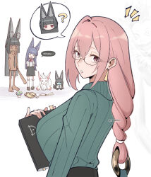  1boy 2girls 4others among_us animal_ears asaba_harumasa black_hair blue_hair commentary crossover death_note earrings english_commentary fox_bun fox_ears furude_rika gloves highres higurashi_no_naku_koro_ni hoshimi_miyabi jewelry kyubey long_hair mahou_shoujo_madoka_magica mahou_shoujo_madoka_magica_(anime) multiple_girls multiple_others pink_eyes pink_hair ryuk tsukishiro_yanagi tung_tung_tung_sahur zenless_zone_zero 