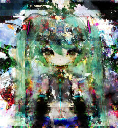  1girl :| abstract abstract_background absurdres aqua_hair arms_at_sides closed_mouth hatsune_miku highres hilty long_hair looking_ahead looking_at_viewer solo twintails upper_body vocaloid 