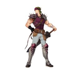  1boy absurdres armor closed_mouth commentary covered_abs english_commentary facial_hair fire_emblem fire_emblem:_the_sacred_stones fire_emblem_heroes full_body gerik_(fire_emblem) goatee green_hair hand_on_hilt highres male_focus official_art pauldrons scar scar_on_face second-party_source short_hair shoulder_armor simple_background solo spiked_pauldrons spikes standing suekane_kumiko sword weapon white_background 