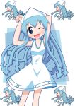  blue_hair chibi dress hat ikamusume kenjichan252 long_hair mini-ikamusume shinryaku!_ikamusume tentacle_hair wink 