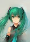  absurdres bad_id bust detached_sleeves face fom_(lifotai) green_eyes green_hair hatsune_miku highres long_hair necktie smile solo twintails very_long_hair vocaloid 