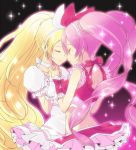  blonde_hair choker closed_eyes cure_melody cure_rhythm earrings eyes_closed forehead-to-forehead forehead_to_forehead hairband hand_holding holding_hands houjou_hibiki jewelry long_hair magical_girl minamino_kanade minoru multiple_girls pink_hair ponytail precure sparkle suite_precure twintails wristband yuri 