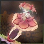  choker closed_eyes dutch_angle eyes_closed glowing hands_on_own_chest hands_to_chest highres kaname_madoka kneehighs light magical_girl mahou_shoujo_madoka_magica pink_hair puffy_sleeves shoes short_hair twintails white_legwear 