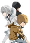  accelerator albino back-to-back black_hair blonde_hair brown_eyes choker hamazura_shiage kamijou_touma multiple_boys red_eyes samuraig scarf school_uniform to_aru_majutsu_no_index white_hair 