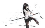  1girl black_eyes black_hair blood glasses highres katana kikivi long_hair original pantyhose ponytail sword torn_pantyhose weapon 
