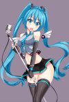  aqua_eyes aqua_hair detached_sleeves fingerless_gloves gloves hatsune_miku long_hair microphone microphone_stand midriff nail_polish navel necktie ogakuzu shiny simple_background skirt solo thigh-highs thighhighs twintails very_long_hair vocaloid wide_hips wings zettai_ryouiki 