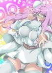  belt breasts earrings glasses heart highres jewelry large_breasts macross macross_frontier panties purple_hair sheryl_nome smile thigh-highs thighhighs underwear yamahoshi 