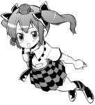  :o checkered checkered_skirt foreshortening from_above hat himekaidou_hatate kannazuki_hato looking_up monochrome necktie open_mouth plaid pleated_skirt short_hair simple_background skirt solo tartan tokin_hat touhou twintails 
