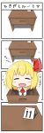  4koma :d ^_^ ascot blonde_hair blush_stickers chibi closed_eyes comic desk drawer eyes_closed fang hair_ribbon highres is_that_so musashino_udon open_mouth pun ribbon rumia short_hair smile solo the_embodiment_of_scarlet_devil touhou translated translation_request youkai 