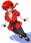  breasts cleavage genderswap large_breasts mikagami_sou open_mouth ranma-chan ranma_1/2 red_eyes red_hair redhead saotome_ranma short_hair solo 