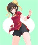  black_hair brown_eyes bun_cover china_dress chinese_clothes cleavage_cutout copyright_request double_bun light_smile sakayan solo 