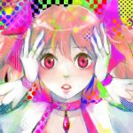  choker close-up colorful gloves hair_bow hands_on_head kaname_madoka lowres magical_girl mahou_shoujo_madoka_magica oekaki outlawlaw pink_eyes pink_hair short_twintails twintails 