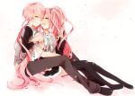  hatsune_miku hatsune_mikuo long_hair petals pink_hair sakura_miku thigh-highs vocaloid white 