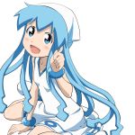  blue_hair dress hat highres ikamusume long_hair shinryaku!_ikamusume tentacle_hair torasen_(artist) transparent_background 