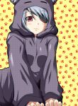  eyepatch hoodie infinite_stratos laura_bodewig mister_(black_and_white) pajamas red_eyes silver_hair solo 