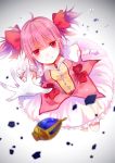  blurry bow bubble_skirt depth_of_field dress gloves grief_seed hair_bow kaname_madoka kukoluka magical_girl mahou_shoujo_madoka_magica outstretched_hand pink_dress pink_eyes pink_hair solo soul_gem tears twintails white_gloves 