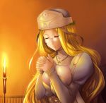  bodysuit breast_squeeze breasts closed_eyes corset eyes_closed glasses hat huge_breasts long_hair melpha nun praying queen&#039;s_blade queen's_blade very_long_hair zundarepon 