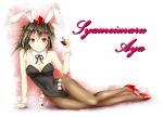  animal_ears bare_shoulders brown_hair bunny_ears bunnysuit chaigidhiell character_name face hat high_heels lying pantyhose red_eyes shameimaru_aya shoes solo tokin_hat touhou wrist_cuffs 